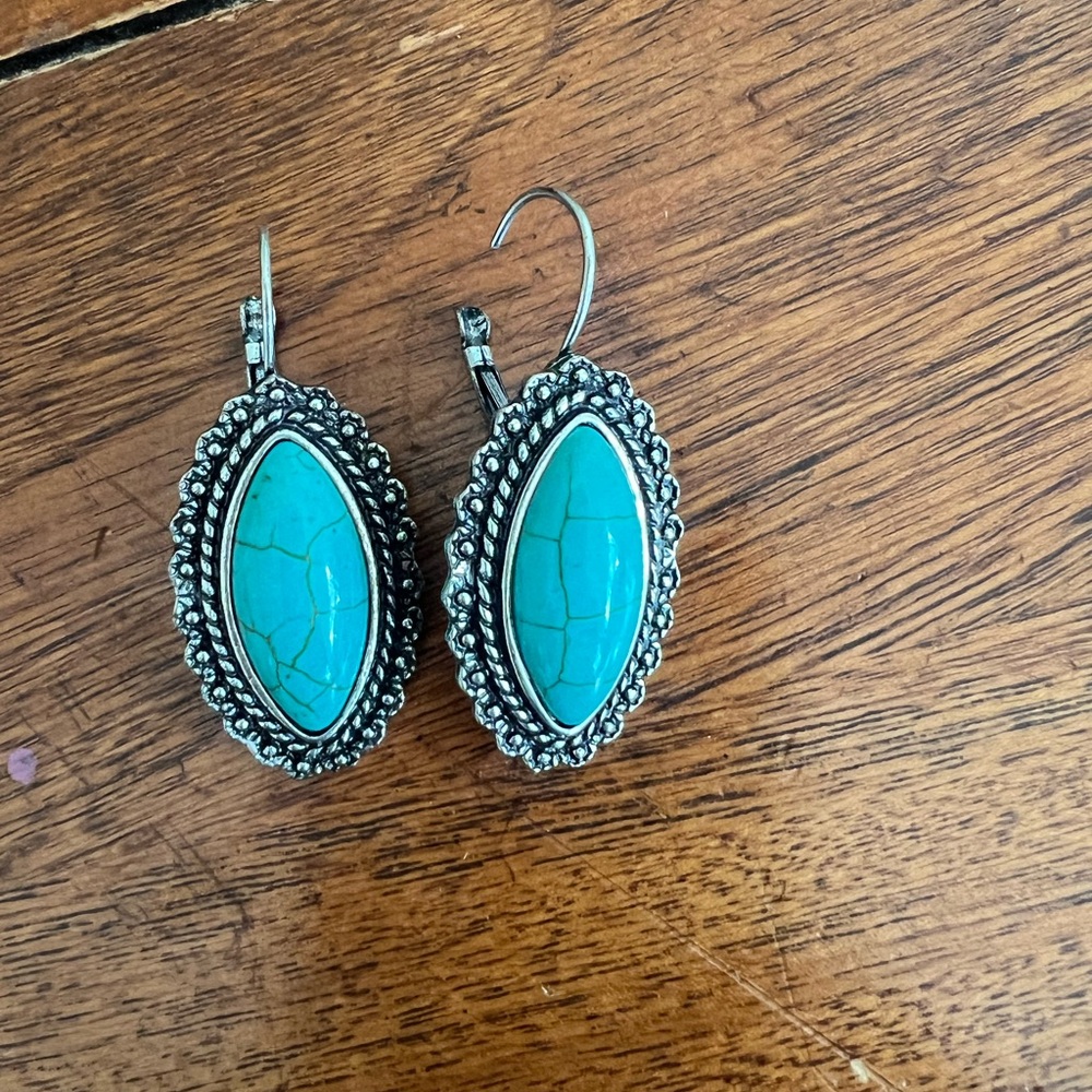 Turquoise and Silver Oval Earrings